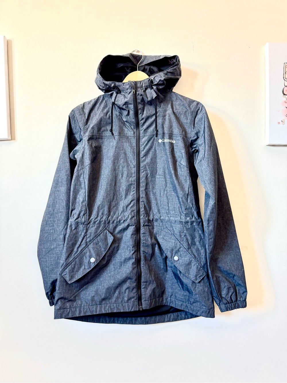Columbia Sz S Dark Gray Women's Lightweight Hooded Zip Pockets Rain Jacket